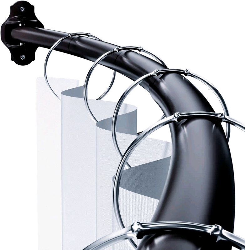 Adjustable Black Matte Hinged Curved Shower Curtain Rod up to 65" wide