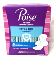 New POISE Ultra Thin with Wings Level 4 : Moderate Regular (30 Pads Per Box)