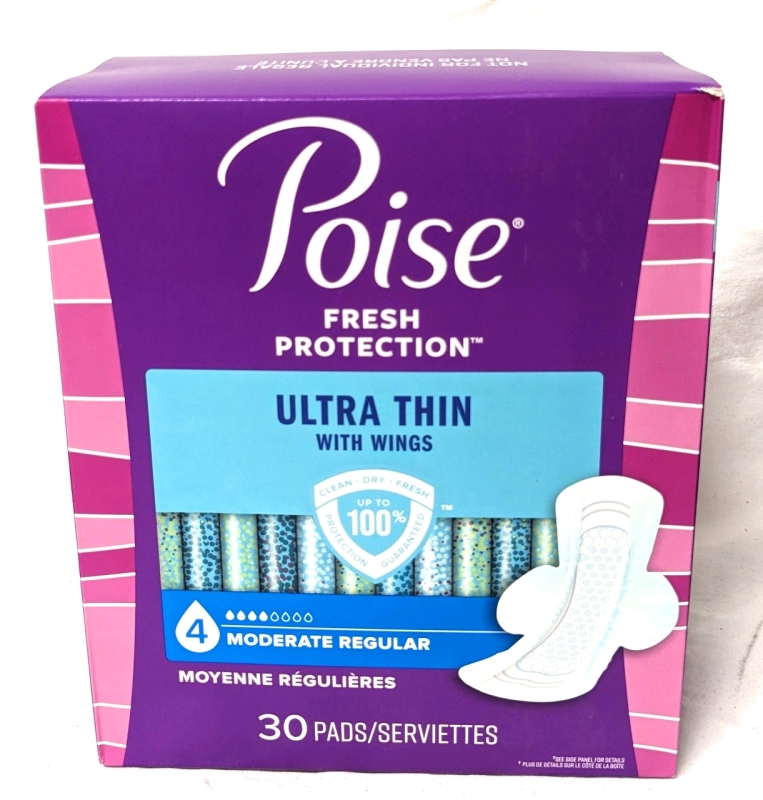New POISE Ultra Thin with Wings Level 4 : Moderate Regular (30 Pads Per Box)