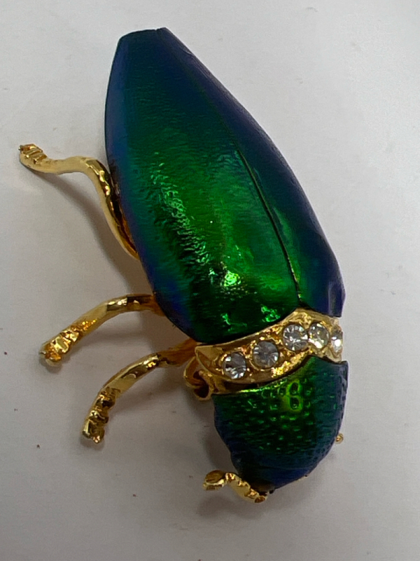 Genuine Iradescent Rhinestone Beetle Brooch