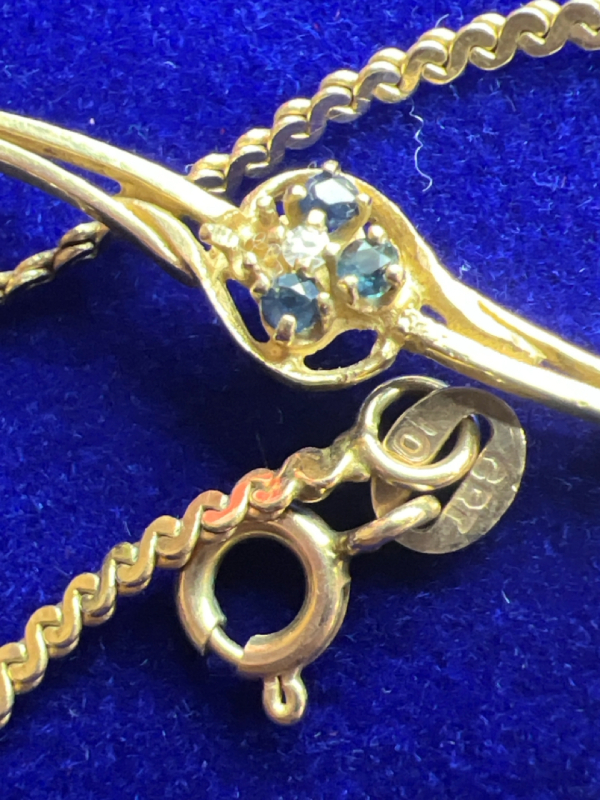 10K Yellow Gold Vintage Sapphire Diamond Bracelet as is