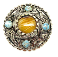Vintage Scottish Celtic Blue & Yellow Shield Brooch