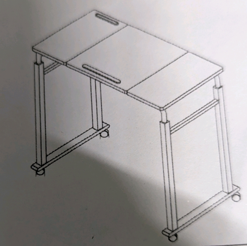 Overhead table with wheels.