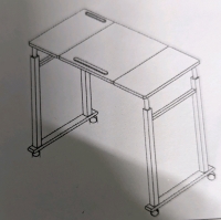 Overhead table with wheels.