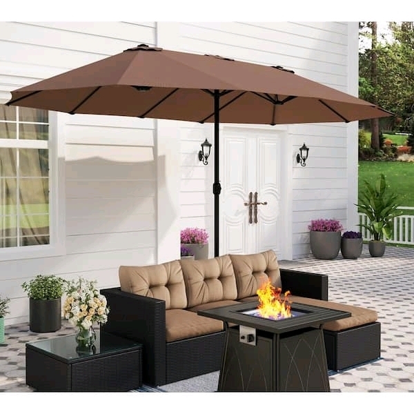 PHI VILLA 15 ft. Market Patio Umbrella 2-Side With Base and Sandbags