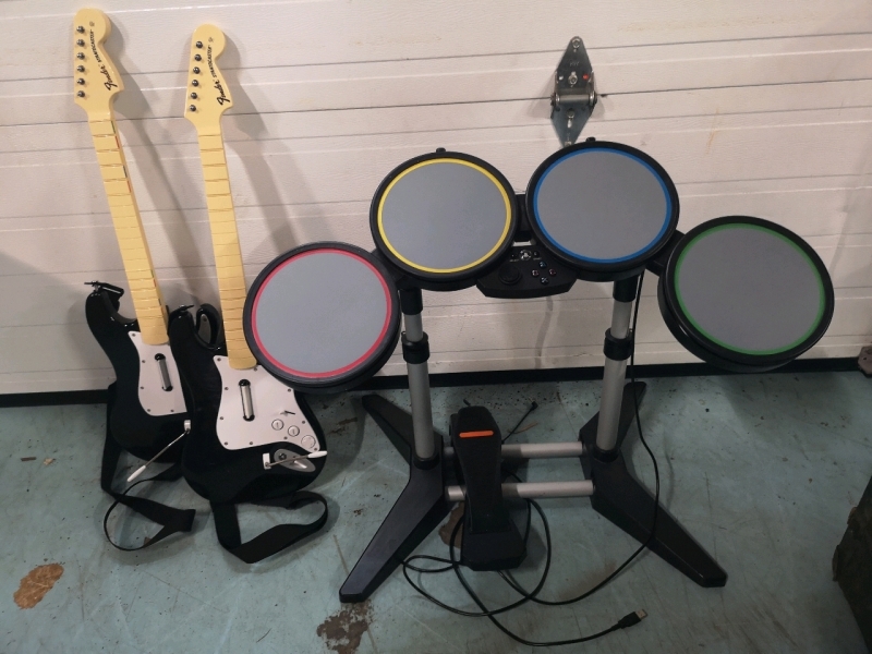 Play Station Rock Band Drums & 2 Guitars