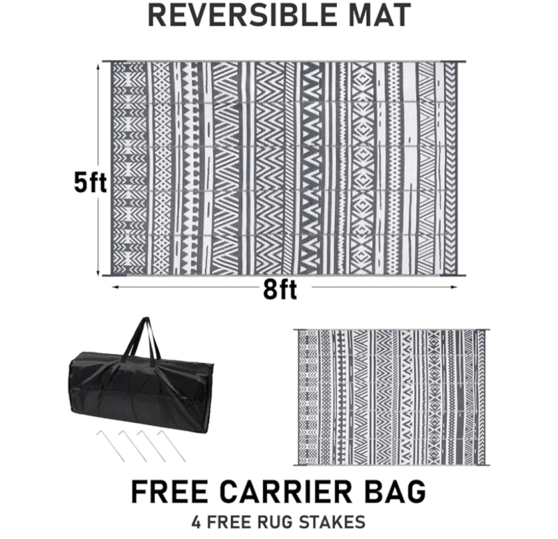 HiiARug 5'x8' Reversible Outdoor Rug in Bag , Plastic Straw Patio Rug . New