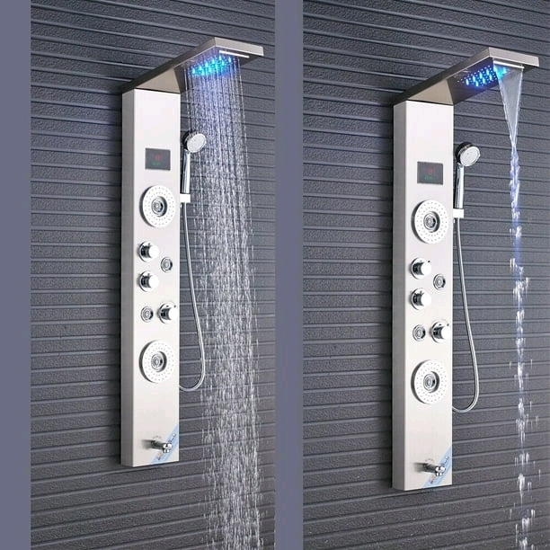 LED Wall Mount Rainfall Waterfall Shower Head Shower Panel Tower System