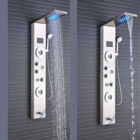 LED Wall Mount Rainfall Waterfall Shower Head Shower Panel Tower System