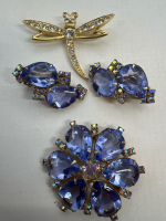 Pale Blue Ice Parure Brooch Earrings Rhinestone Dragonfly
