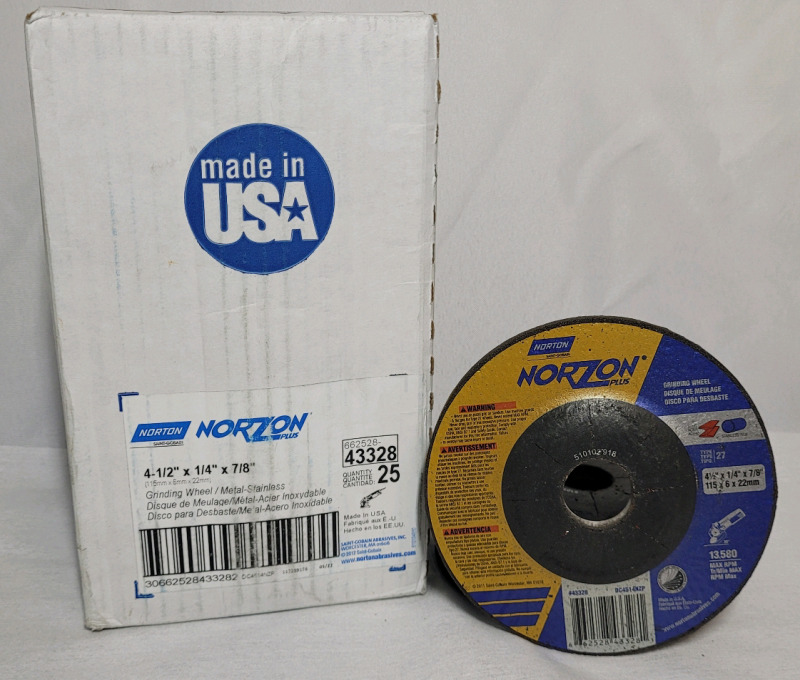 Norton Norzon Plus 4.5"&times;1/4"&times;7/8" Grinding Wheels , 30 Wheels - New