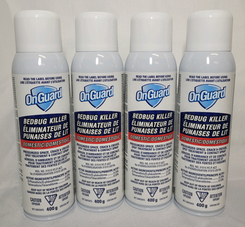 OnGuard Bedbug Killer Spray Can , 400g . Four (4) Cans . New