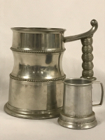 Vintage Pewter Birks Made in England Stein 5 in & Pewter Shot Glass 2.5 inches tall