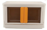 32L Stackable Collapsible Storage Bin White Plastic Storage Bin with Lid Open Front Door Orange Handle