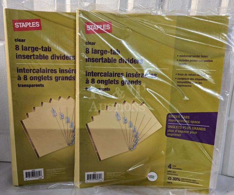 2 New Staples Brand 8 Large-Tab insertable Dividers. 4 sets per pack.
