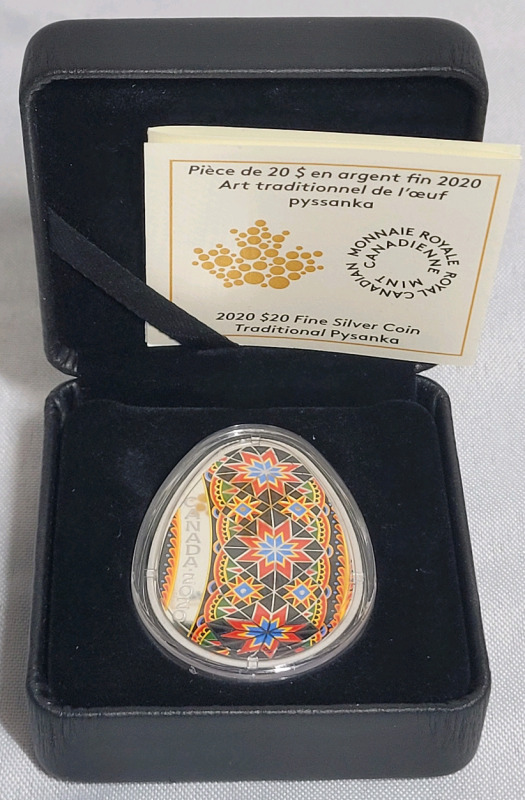 2020 Canadian Silver $20 Fine Silver Coin ' Traditional Pysanka ' in Case