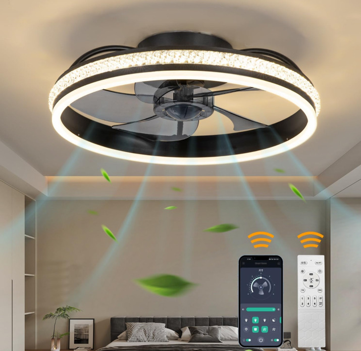 New Ltsaeru Ceiling Fan with Lights, 15.8" with Remote Control, 6 Gears Wind Speed with Dimmable Led Lights, color Black