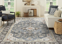 HILORUUG Medieval Collection Washable Area Rug 8’ X 10’ Non-Slip Backing Stain Resistant color blue