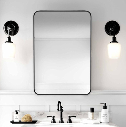 NEW Minuover Wall Mount Mirror , Brush Black Metal Framed Rounded Corner Rectangular Vanity Mirror