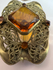 Antique Jugenstil Paste Citrine Glass filigree Brass Brooch - 4