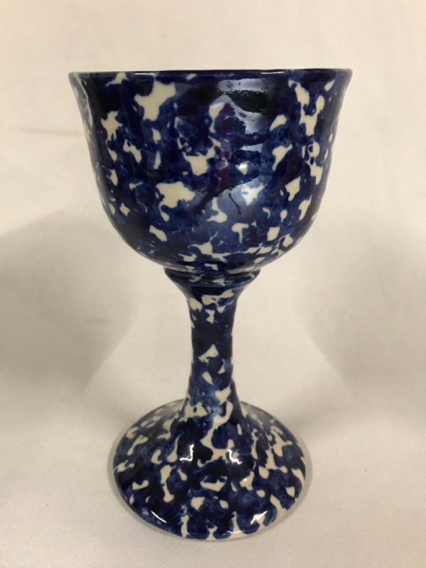 Hand Turned Spungeware Goblet 9 inch tall Signed