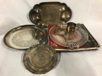 3 Vintage Silver Plate Serving Trays Mug Cake Lifter & Cake Plate