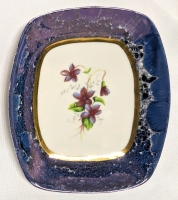 Lovely Vintage Hollohaza Holland Gold & Purple Flower Trinket Dish