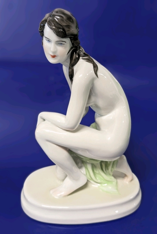 Vintage Zsolnay Hungary Handpainted Moldovian Nude Woman Porcelain Figure