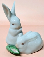 Vintage HEREND Hungary Porcelain Rabbits with Corn Figurine