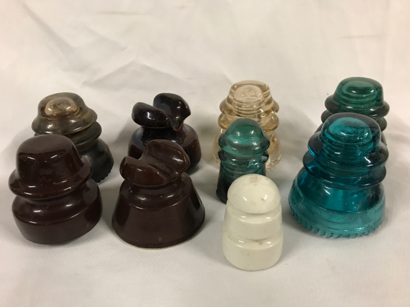 9 Vintage Glass & Ceramic Insulators