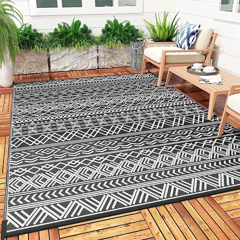 Waterproof 9x12 ft Reversible Outdoor Patio Rug RV Camping Rug