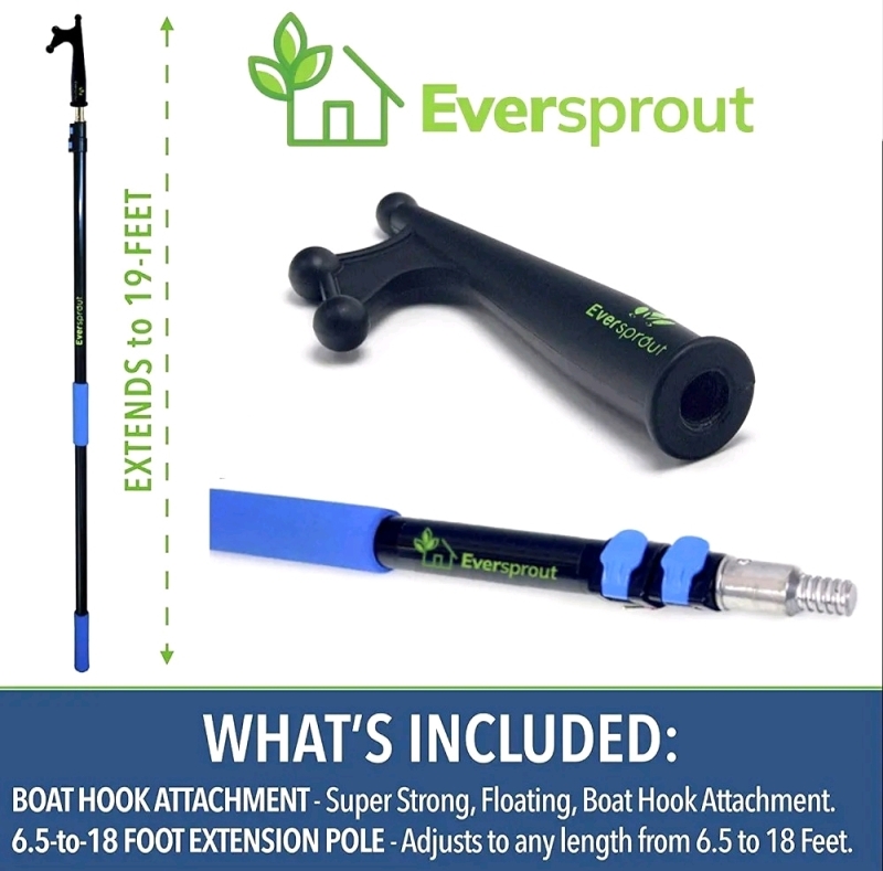 EverSprout Boat Hook + 3' Extension Pole