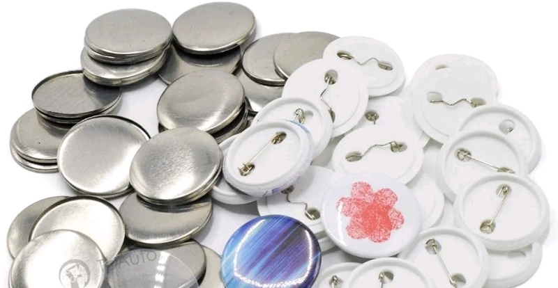 900 New Pin Badge Maker Parts: 450+ Tin Plate Tops & 450+ Plastic Pin Bases 1.75"