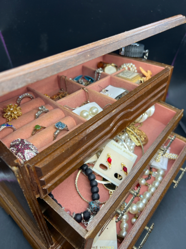 Wooden Jewelry Box with Content