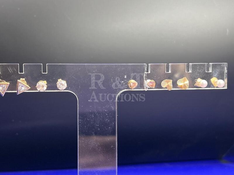 5 Pairs of Stud Earrings Some Stamped 10K, Others Stamped 925