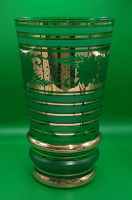 Heavily Gilded Green Glass Vase