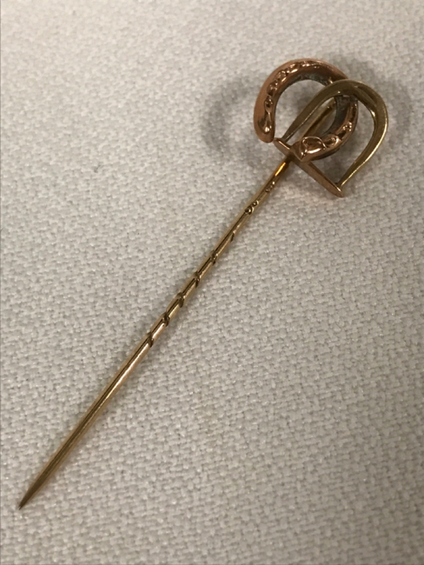 Antique 9 C Rose Gold Stick Pin 2 inches long Horseshoe & Sturrup