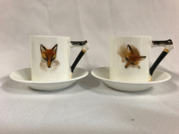2 Royal Doulton England Reynard The Fox Demitasse Cup & Saucer