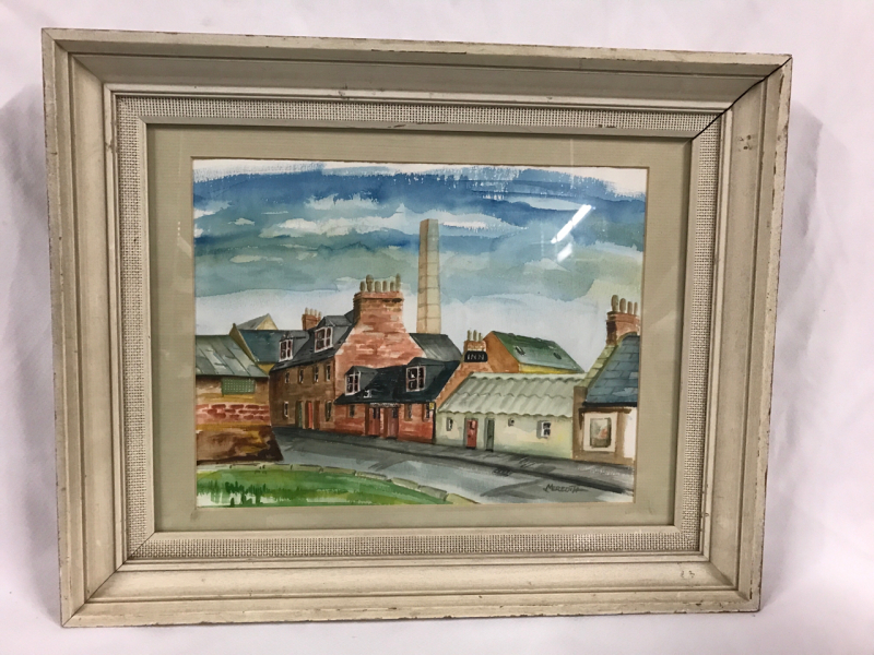 English Street Scene Watercolour by Meredith framed 19.5 x 15.5 inches