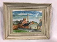 English Street Scene Watercolour by Meredith framed 19.5 x 15.5 inches