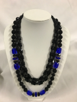 2 Necklaces one Black Crystal Double Strand 16 inch & one Black & Blue Crystal Beads 18 inch