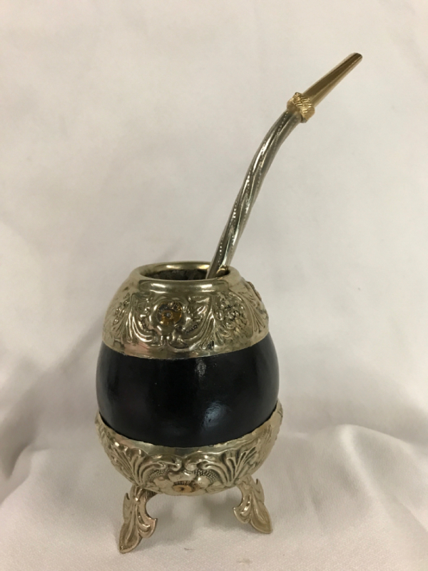 Argentinian Yedoa Mate Tea Gourd Cup & Straw Alpaca Silver