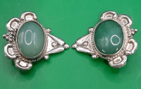 Vintage 980 Silver Clip On Earrings with Green Stones
