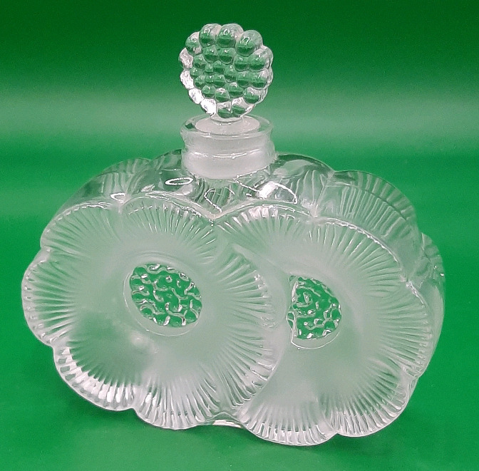 Vintage Lalique Crystal Deux Fleurs Scent Flacon Post 1945 Signed