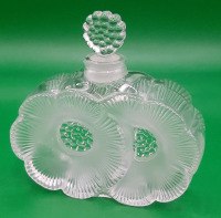 Vintage Lalique Crystal Deux Fleurs Scent Flacon Post 1945 Signed