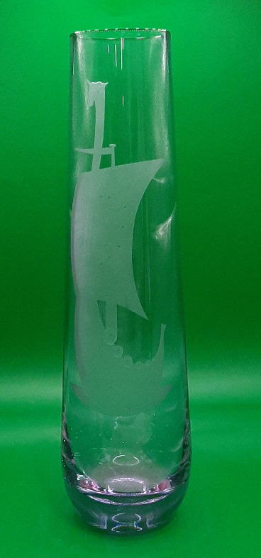Vintage Caithness Glass Etched Vase with Viking Ship