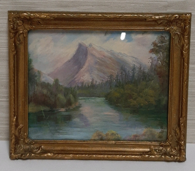 Antique Pastel Painting of Mount Rundle AB