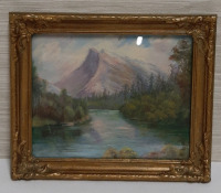 Antique Pastel Painting of Mount Rundle AB