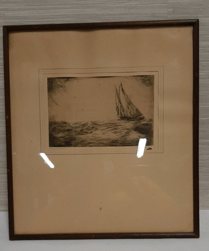 Vintage Bluenose Etching Under Glass Dated 1932