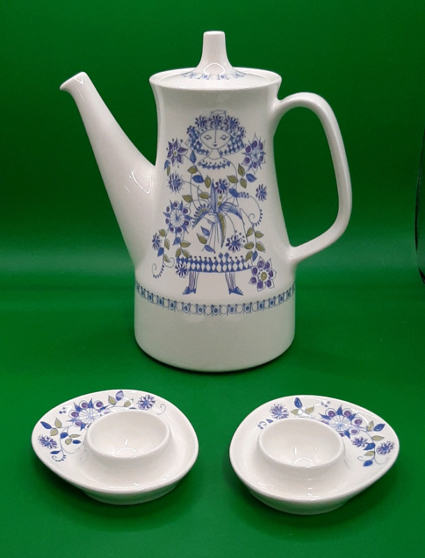 Vintage Figgjo Lotte Coffee Pot with Two Egg Cups